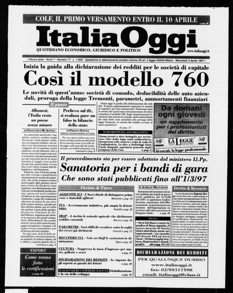 Italia oggi : quotidiano di economia finanza e politica